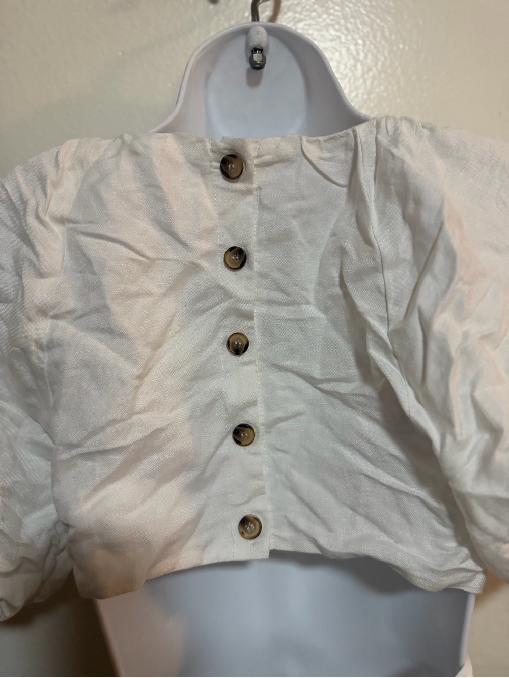 Astr the Label Vendetti Women's White Linen Blend Peplum Puff-Sleeve Top - Picture 11 of 15